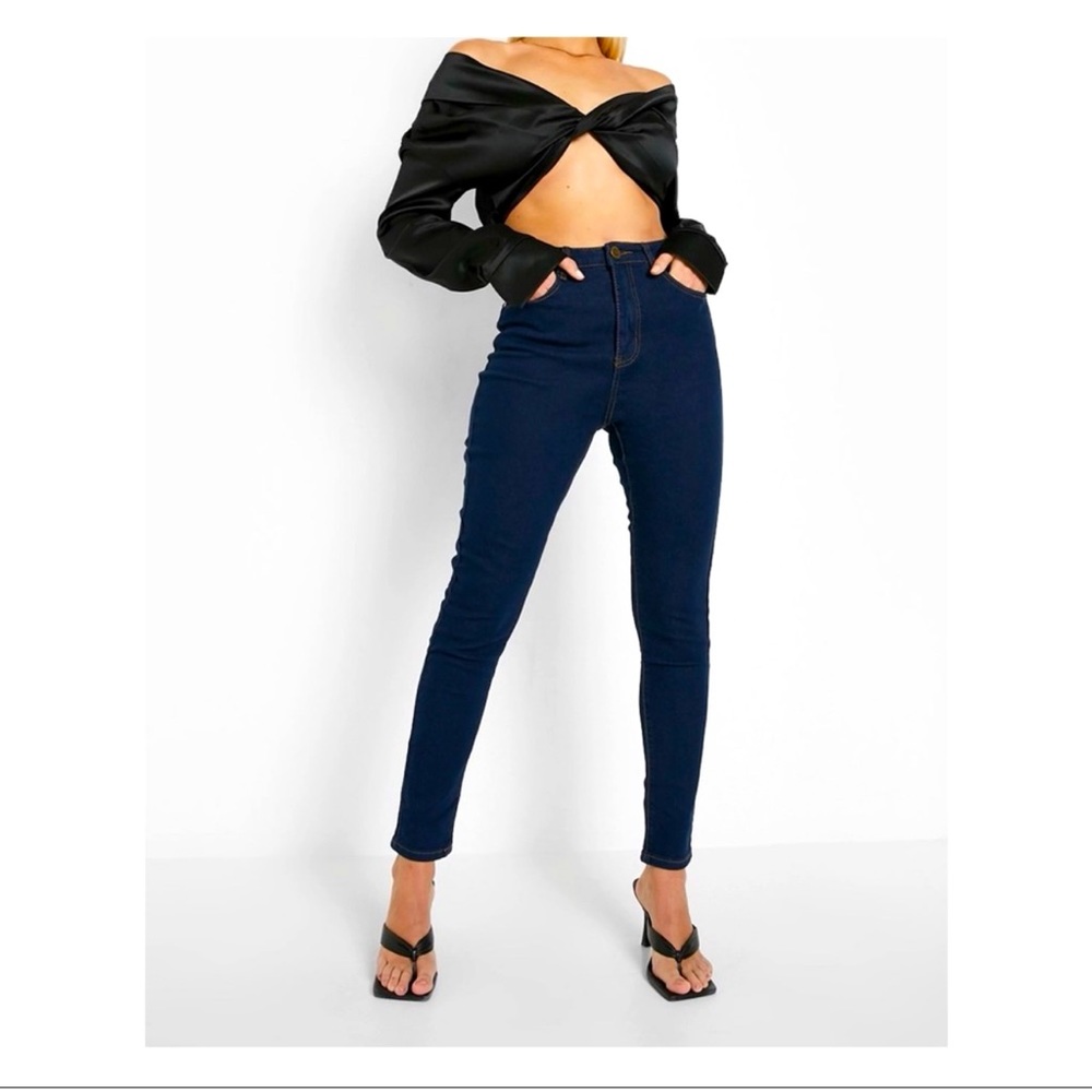 High Waisted Dark Denim Skinny Jeans